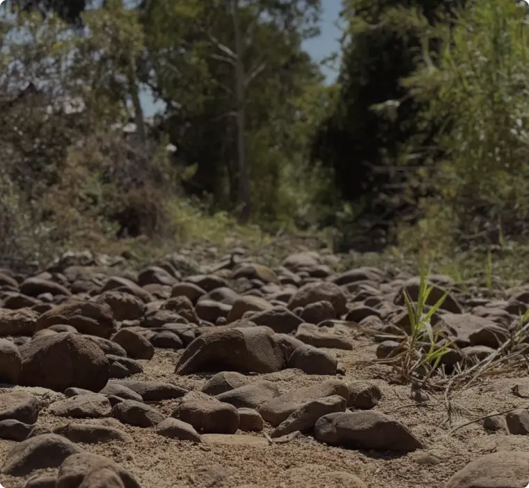 Rocky riverbed running past the estate