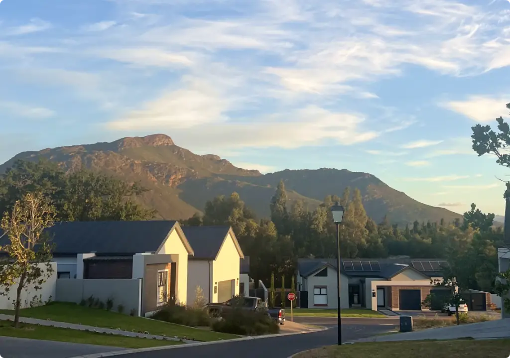 Homes at Wilde Paarde Country Estate with mountains behind